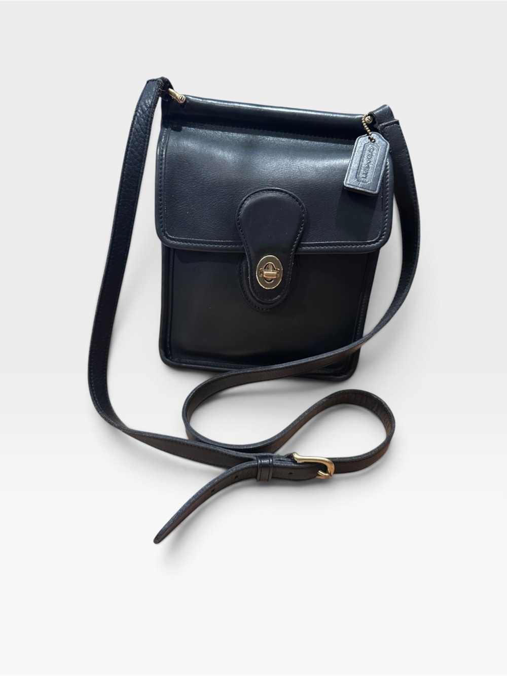 Vtg Coach Murphy Blk Leather Bag Crossbody Turnlock Brass Classic